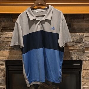 Adidas Golf Polo Shirt Mens 2XL Gray Blue Color Block Short Sleeve Collared